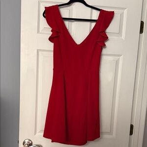 Elegant Red Ruffle Sleeve Dress